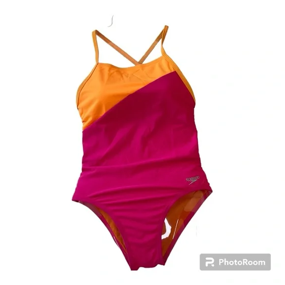 New Speedo Splice Tie-Back 970 One Piece Swimsuit Size 32 New With Tags Pink - Picture 3 of 13
